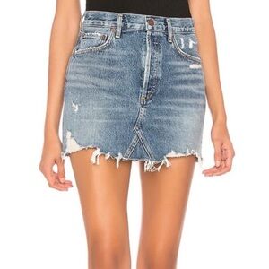 AGOLDE Denim Blue Distressed Mini Skirt, Size 28